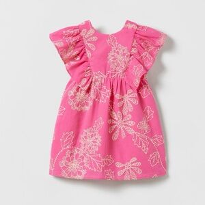Zara little girls pink embroidered dress with V back